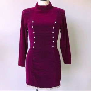 SOLD • VTG Burgundy Velvet Rhinestones Mini Dress